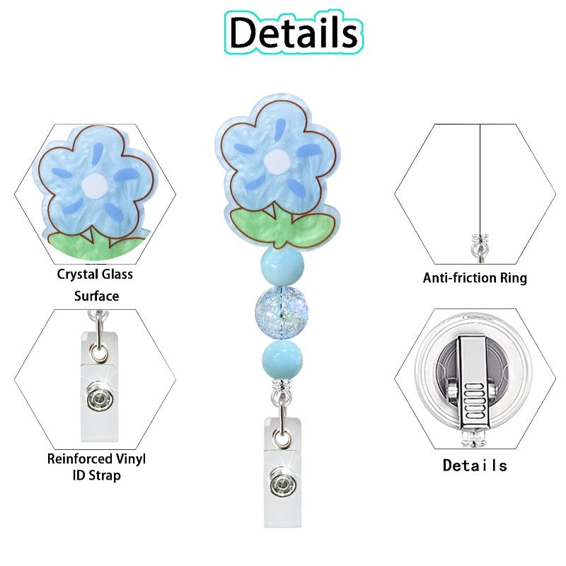 Wholesale Acrylic Flower Beaded Retractable Badge Scroll Keychain